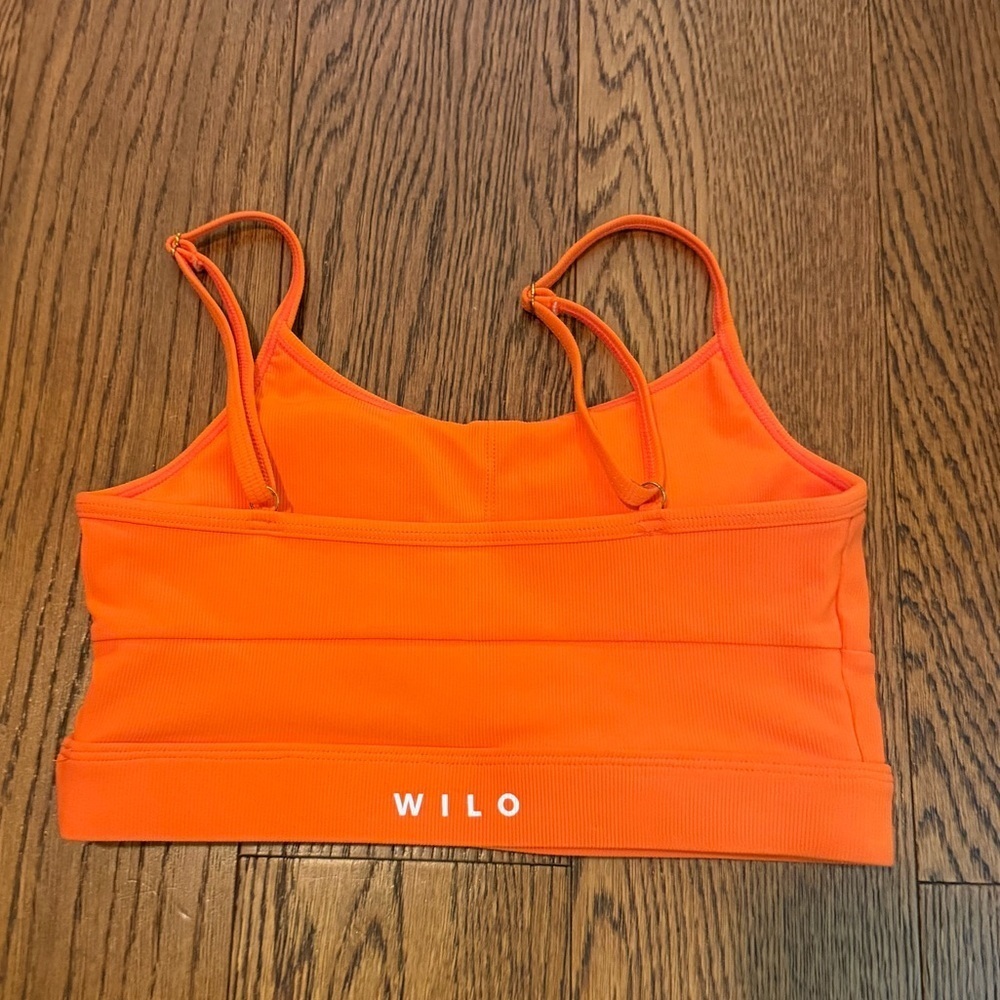 Wilo Long Line Tangerine Orange Ribbed Sports Bra Size Small S Adjustable Strap